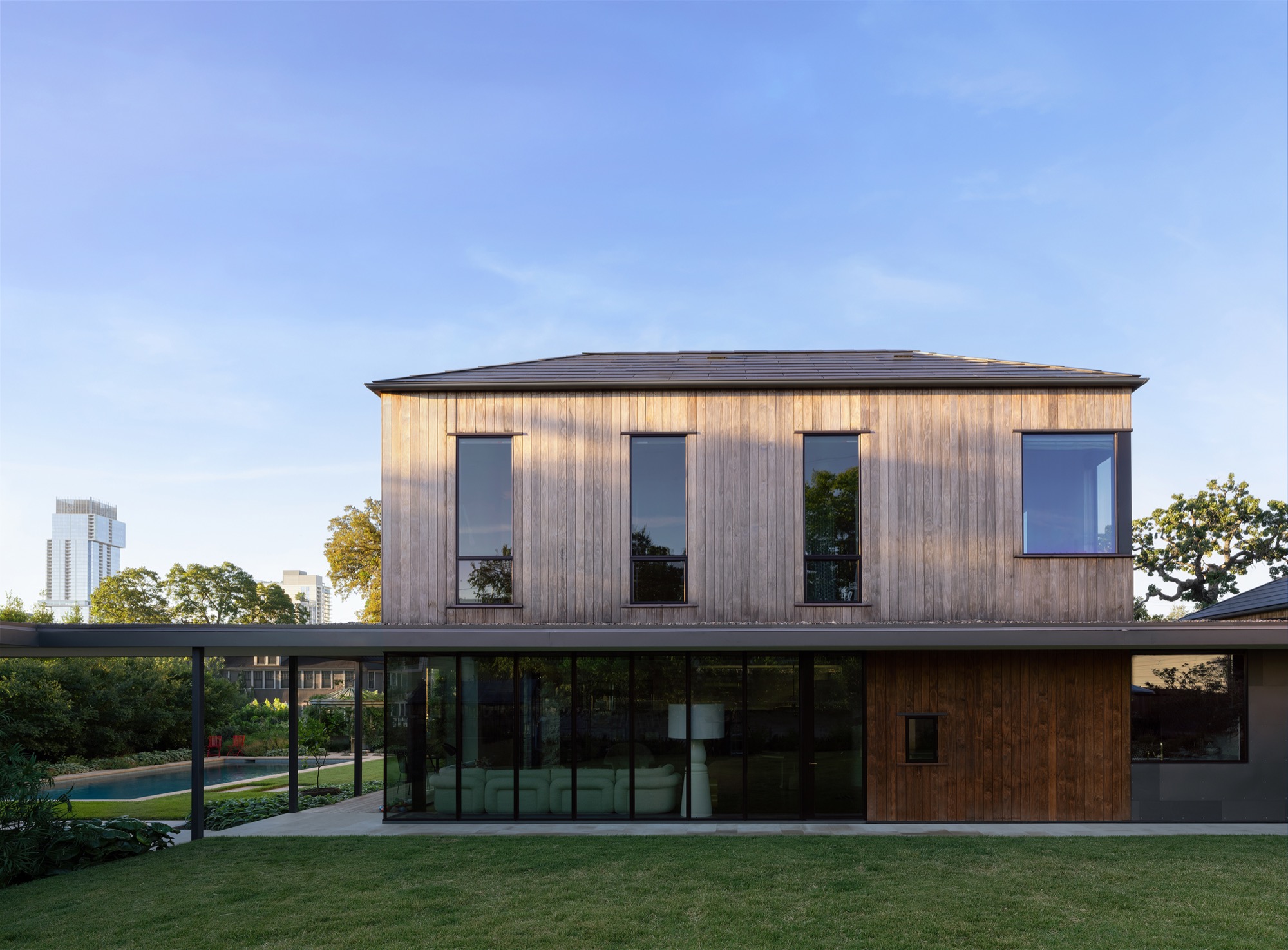 Victorian House modern addition with downtown view in Austin, Texas